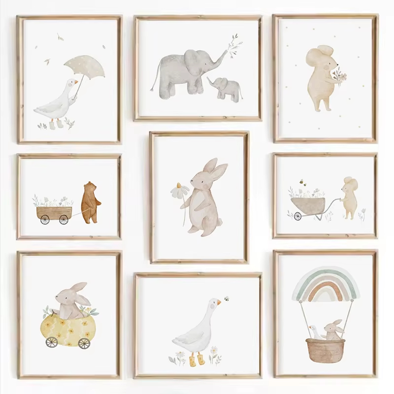 Agriculture Vertical Farming - Boho Cartoon Farm Animals Wall Art